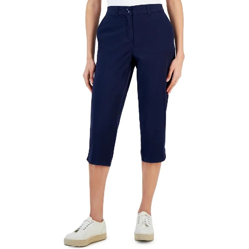 chevron pop pants -Womens Woven Flat Front Capri Pants