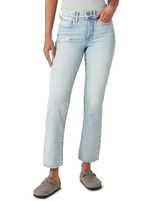 maternity glow pants -Zoe Womens High-Rise Distressed Straight Leg Jeans